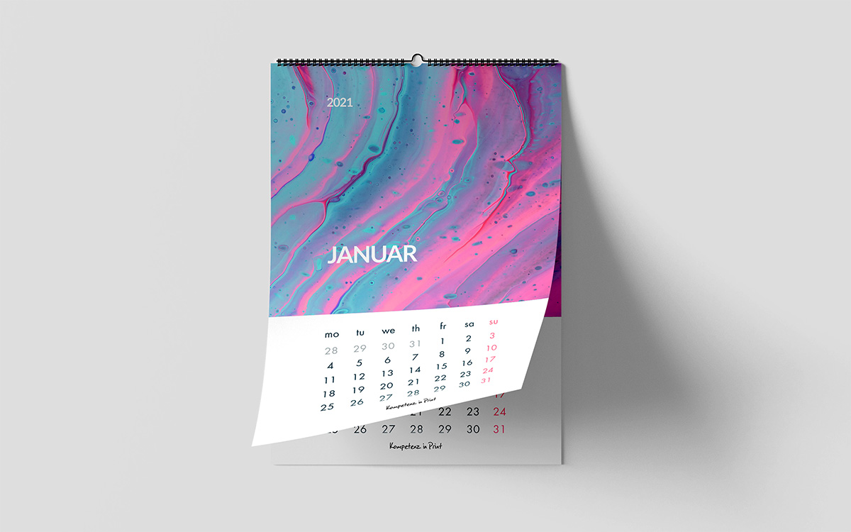 Wandkalender Fotokalender Januar mit Spirlabindung schwarz oben hängend