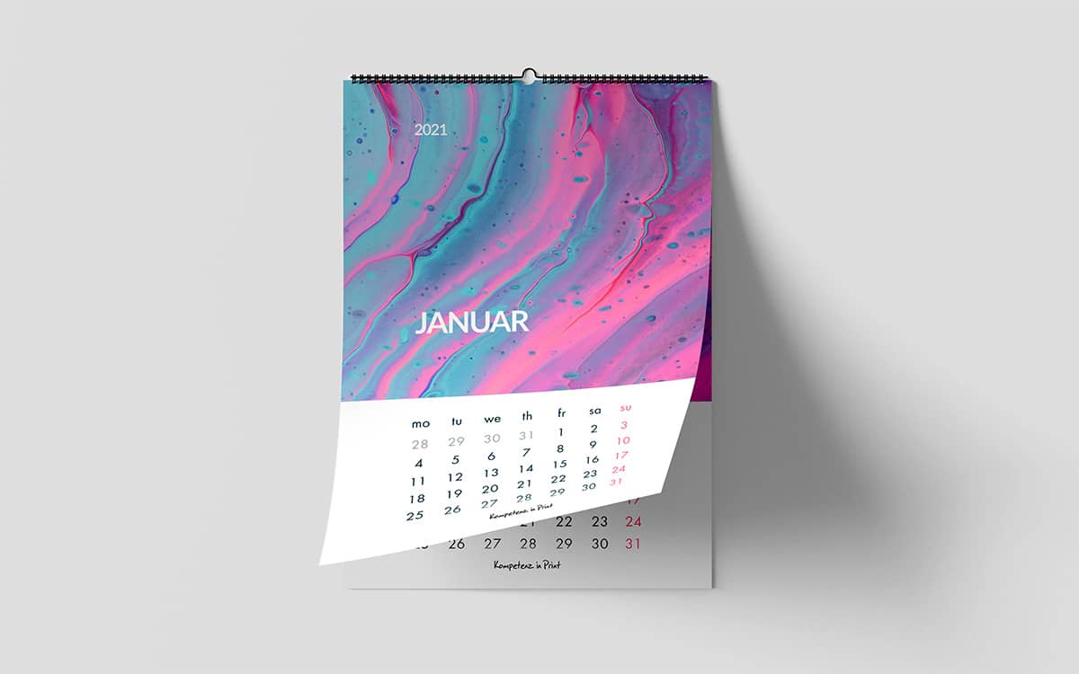 Wandkalender Fotokalender Januar mit Spirlabindung schwarz oben hängend