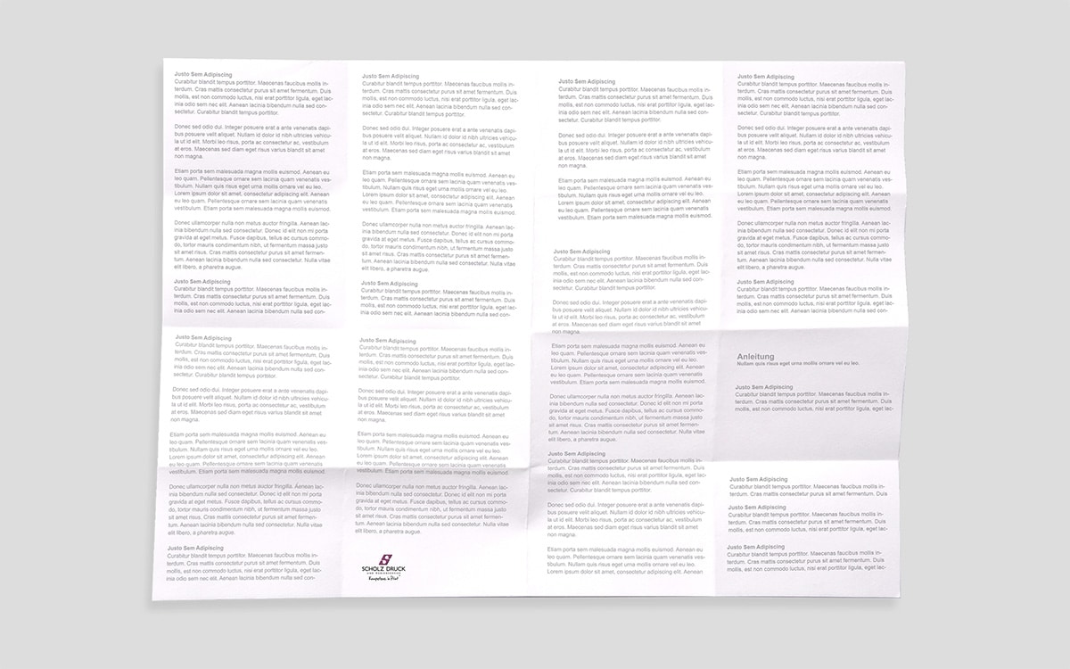Beipackzettel bedruckt und aufgeklappt mit sichtlichen Knicken im Papier kleingefaltet