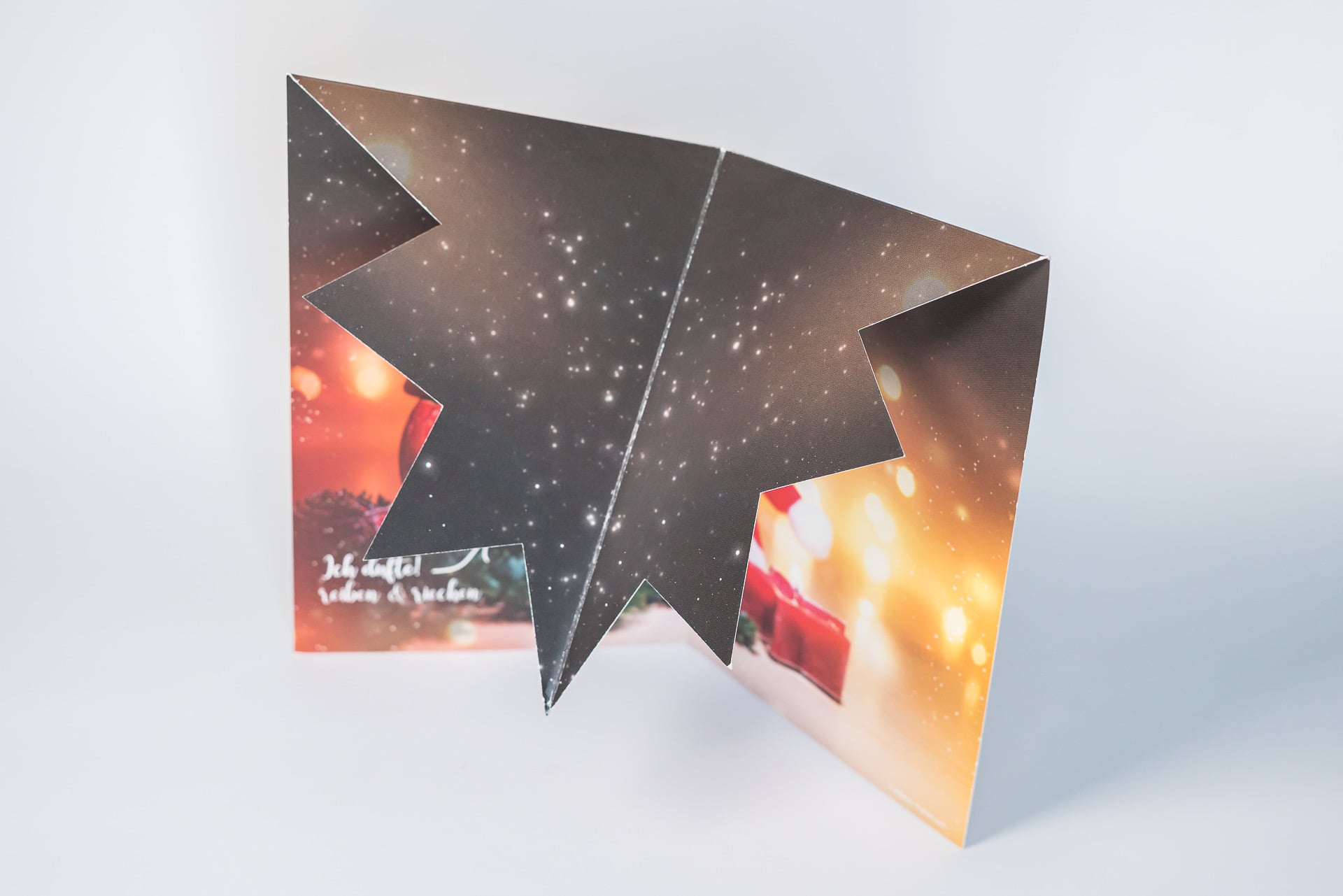 Weihnachtskarte mit Duftlack Detailansicht Druckerei Dortmund Scholz Druck und gestanzt Popupkarte Duftlack Detailansicht3