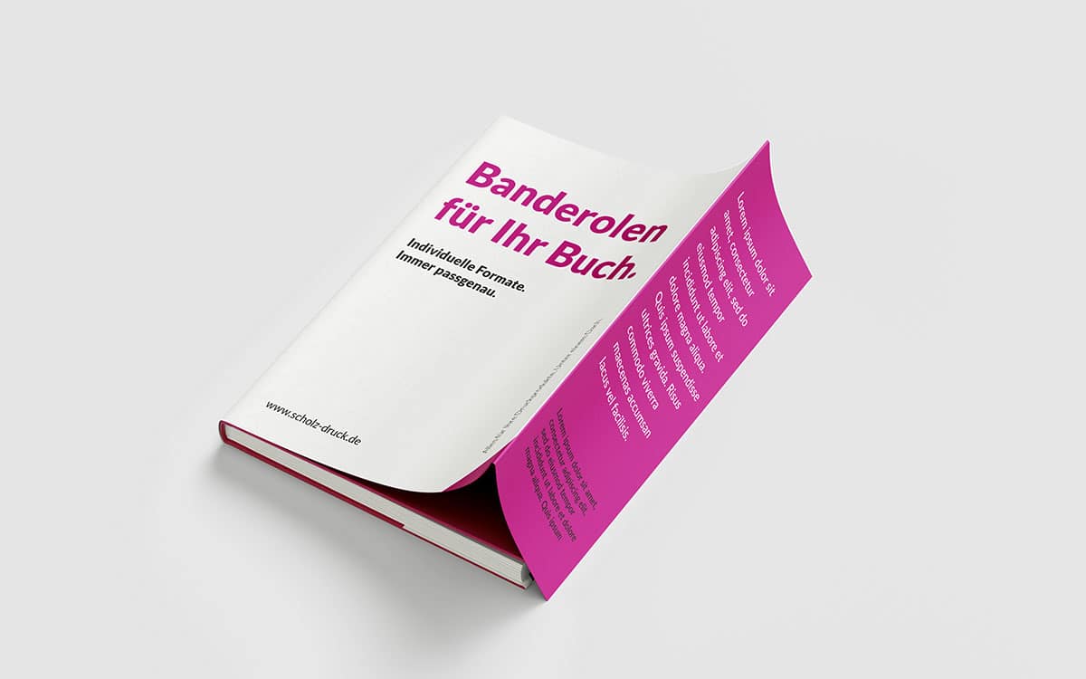 Schutzumschlag_Scholz-Druck-und-Medienservice_Druckerei-Dortmund_Produkt_Bücherbanderole Banderole für ein Buch drucken lassen